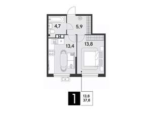 1-к квартира, строящийся дом, 38м2, 8/18 этаж