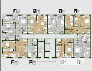 2-к квартира, строящийся дом, 54м2, 12/19 этаж