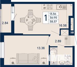 1-к квартира, вторичка, 38м2, 2/18 этаж