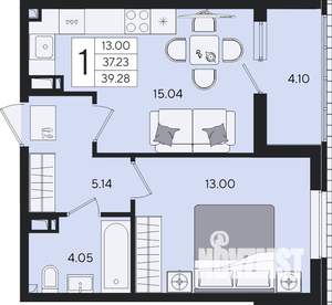1-к квартира, строящийся дом, 39м2, 8/9 этаж