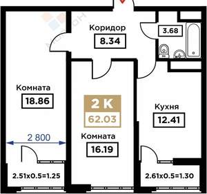 2-к квартира, вторичка, 59м2, 10/25 этаж