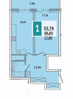 1-к квартира, вторичка, 50м2, 7/24 этаж
