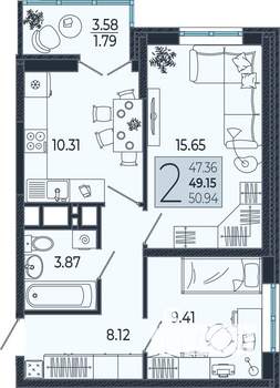 2-к квартира, вторичка, 49м2, 21/21 этаж