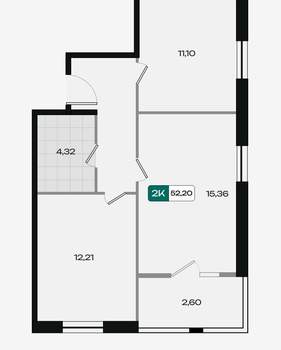 2-к квартира, вторичка, 52м2, 1/9 этаж