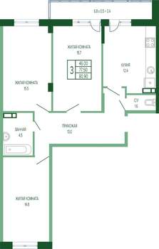 3-к квартира, вторичка, 81м2, 2/17 этаж