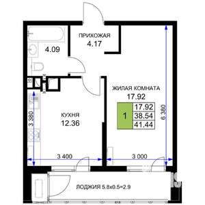 1-к квартира, вторичка, 41м2, 14/16 этаж