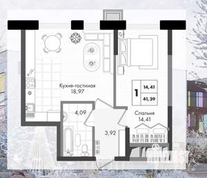 2-к квартира, вторичка, 41м2, 3/9 этаж
