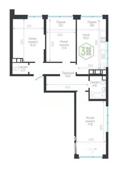 3-к квартира, вторичка, 87м2, 18/24 этаж