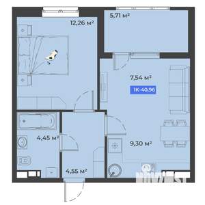 1-к квартира, строящийся дом, 41м2, 1/5 этаж