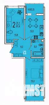 2-к квартира, вторичка, 61м2, 7/22 этаж