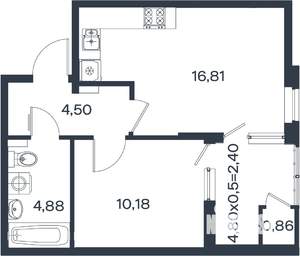 1-к квартира, вторичка, 40м2, 2/18 этаж