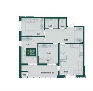 3-к квартира, вторичка, 82м2, 15/18 этаж