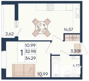 1-к квартира, вторичка, 34м2, 5/18 этаж