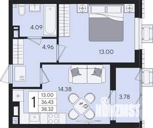 1-к квартира, вторичка, 38м2, 7/8 этаж