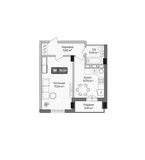 1-к квартира, вторичка, 39м2, 7/9 этаж