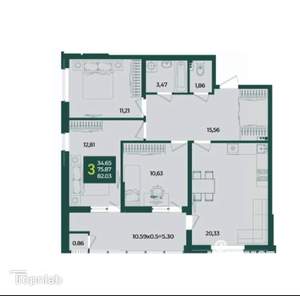 3-к квартира, вторичка, 82м2, 14/18 этаж