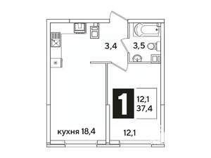 1-к квартира, вторичка, 37м2, 2/16 этаж