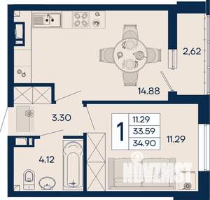 1-к квартира, вторичка, 35м2, 5/18 этаж