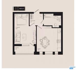 1-к квартира, вторичка, 46м2, 3/18 этаж