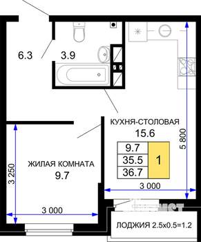 1-к квартира, строящийся дом, 37м2, 12/16 этаж