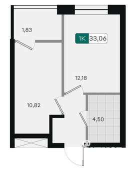 1-к квартира, вторичка, 33м2, 2/18 этаж