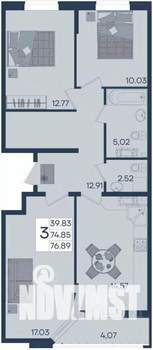 3-к квартира, вторичка, 77м2, 7/18 этаж