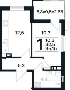 1-к квартира, вторичка, 35м2, 4/4 этаж