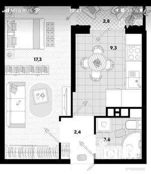 1-к квартира, вторичка, 33м2, 4/25 этаж