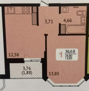 1-к квартира, вторичка, 35м2, 18/19 этаж