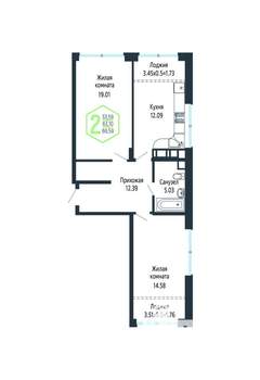 2-к квартира, вторичка, 67м2, 18/24 этаж