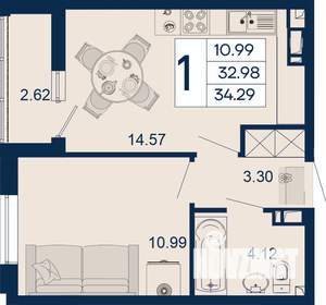 1-к квартира, вторичка, 34м2, 3/18 этаж