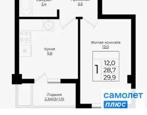 1-к квартира, вторичка, 30м2, 5/9 этаж