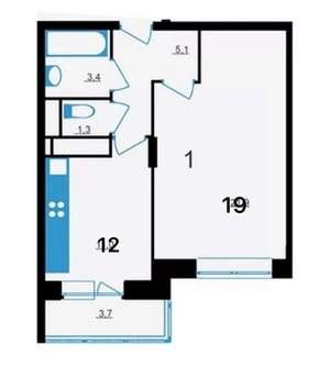 1-к квартира, вторичка, 42м2, 2/5 этаж