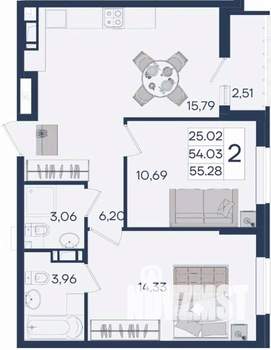 2-к квартира, вторичка, 55м2, 8/18 этаж