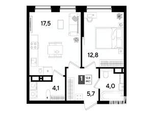 1-к квартира, вторичка, 44м2, 11/16 этаж