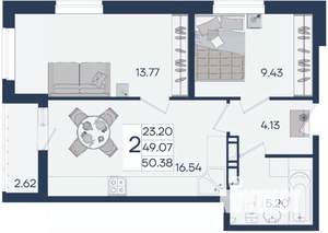 2-к квартира, вторичка, 50м2, 16/18 этаж