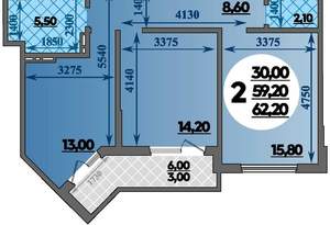 2-к квартира, вторичка, 62м2, 2/22 этаж