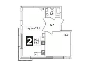 2-к квартира, вторичка, 59м2, 13/16 этаж