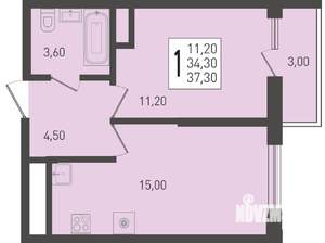 1-к квартира, строящийся дом, 37м2, 17/24 этаж