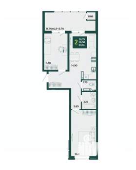 2-к квартира, вторичка, 63м2, 17/18 этаж
