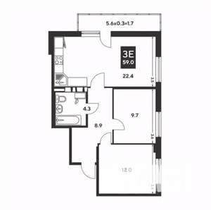 3-к квартира, вторичка, 59м2, 9/9 этаж