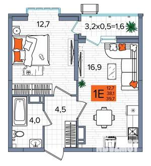 1-к квартира, сданный дом, 40м2, 16/16 этаж