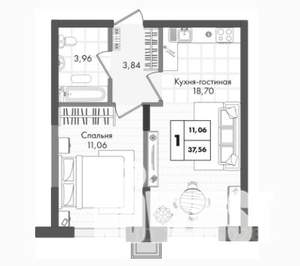 1-к квартира, вторичка, 38м2, 7/9 этаж