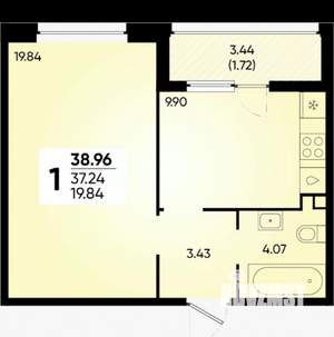1-к квартира, вторичка, 39м2, 2/18 этаж