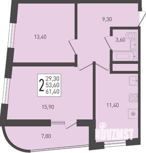 2-к квартира, строящийся дом, 61м2, 22/24 этаж
