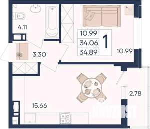 1-к квартира, вторичка, 35м2, 3/18 этаж