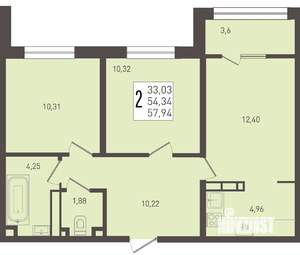 2-к квартира, вторичка, 58м2, 6/8 этаж