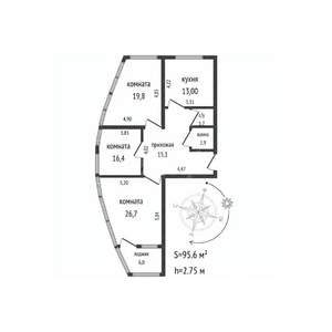 3-к квартира, вторичка, 96м2, 7/24 этаж