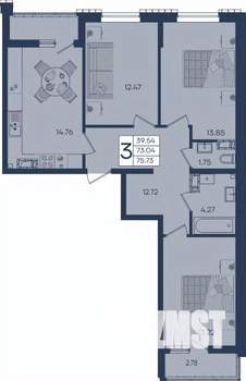 3-к квартира, вторичка, 76м2, 13/18 этаж