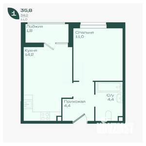 1-к квартира, вторичка, 36м2, 2/18 этаж